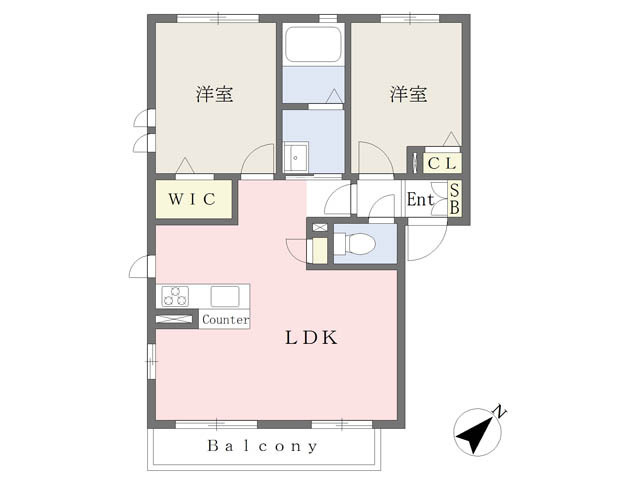 カンターキッチンタイプの２ＬＤＫ
