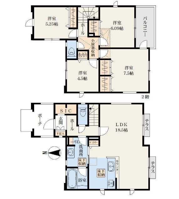 厚木市林4丁目新築戸建て　2期1号棟の間取り|間取図「厚木市林4丁目新築戸建て　1号棟」