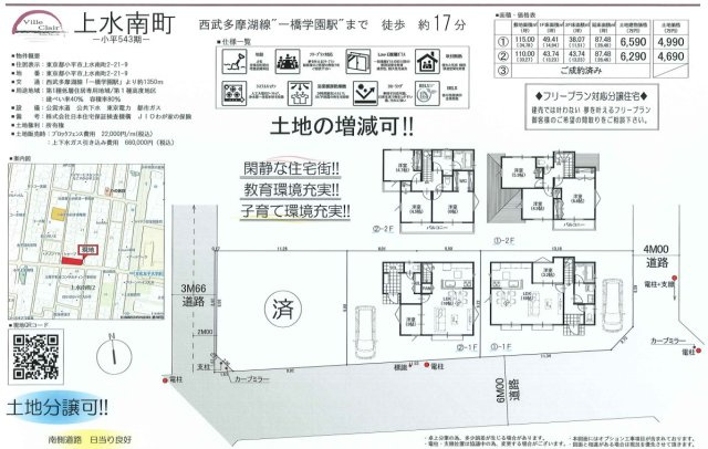 【Ville Clair】上水南町　－小平543期－|□売主作成による販売用の図面(マイソク)です。この図面には売主の工夫(お客様へ本物件のメリットをうまく伝えられる様)が良く表れています。□