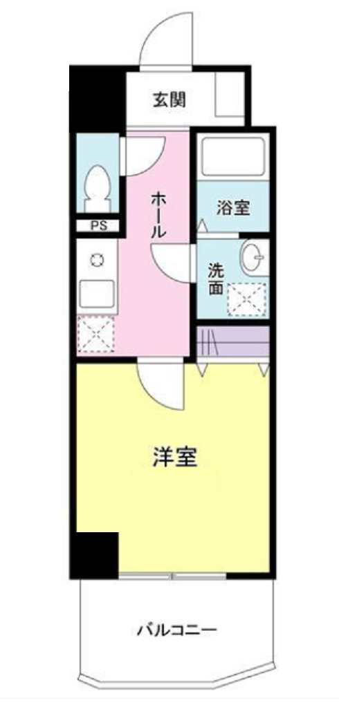 エクロール蒲田の間取り|南向きバルコニーの洋室6.4帖バストイレ別独立洗面台！洗面所とトイレも分かれています。！