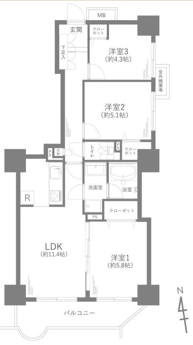 所沢市寿町の中古マンションの間取り