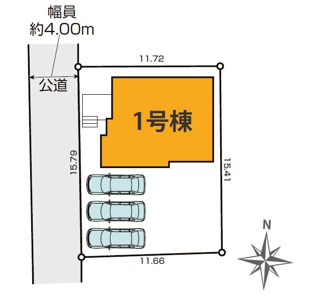 所沢市下安松・全1棟　新築一戸建　～LDK23.7帖～の区画図|カースペース並列3台・整形地・土地面積182.44平米（約55.19坪）