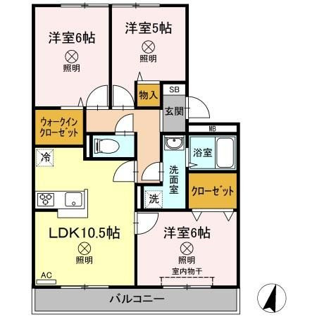 ハイカムールウエストリバー　A棟の間取り