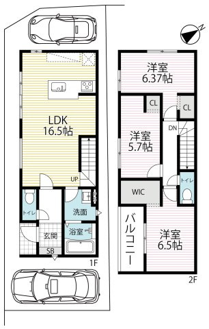 完成物件につき内覧可能☆南西角地に建つ新築戸建☆駐車２台ＯＫ☆山科区大宅五反畑町１期の間取り