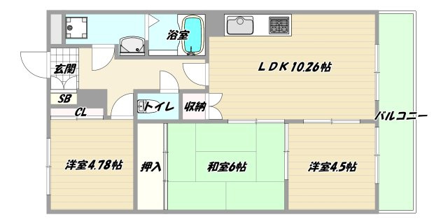 大阪市淀川区木川東１丁目の賃貸マンションの間取り