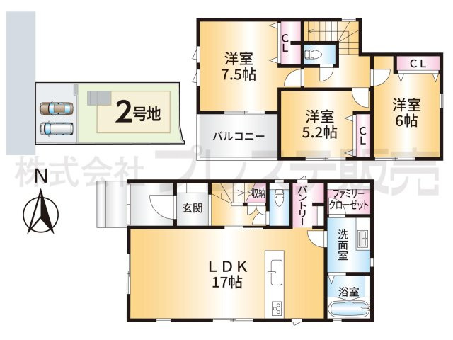 奈良市平松４丁目の新築一戸建 全２区画の間取り|２号地間取図