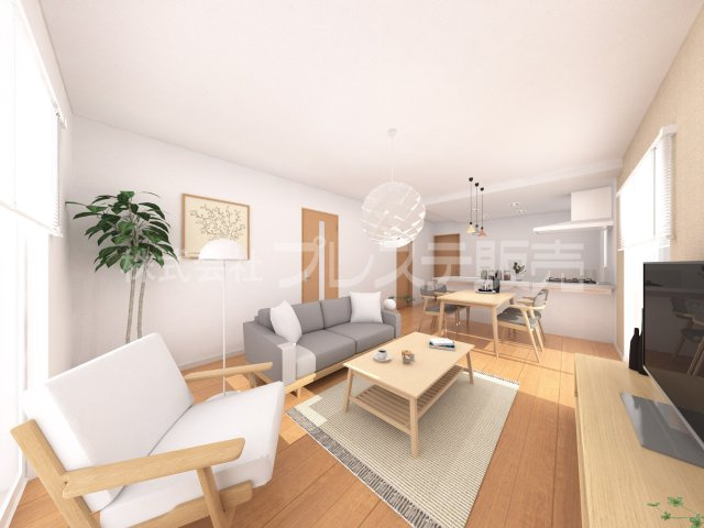奈良市平松４丁目の新築一戸建 全２区画の居間・リビング|１号地リビング完成イメージ／南向きですので、陽あたり良好です♪※モデルハウスあり
