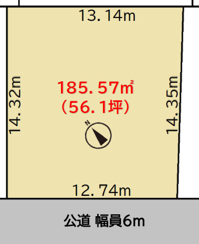 伏古２条５丁目 土地の土地図|南西向きで日当り良好：敷地５６坪の整形地