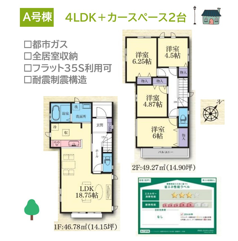 綾瀬市深谷中2丁目　全7棟　A号棟の間取り|収納・部屋数豊富でファミリーにもおすすめな４LDKプラン◎　
インテリアの選択肢も広がる全室フローリングです。