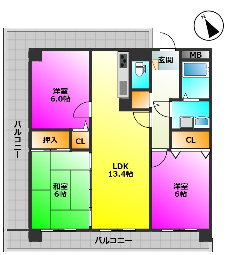 福岡市南区三宅３丁目の賃貸マンションの間取り