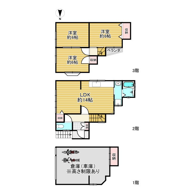 長岡京市長岡1丁目の間取り|3LDK＋倉庫付きの間取りです。