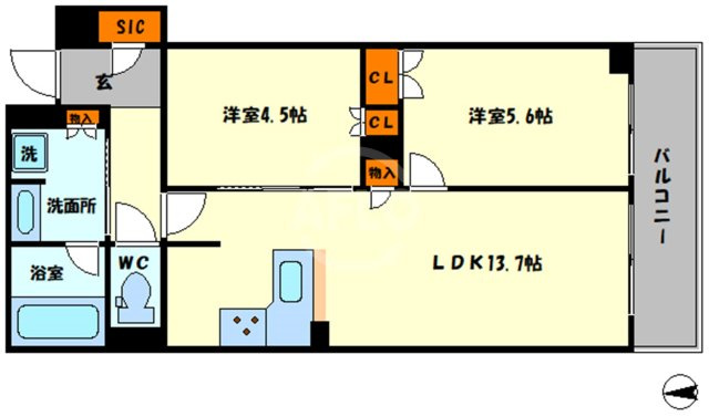 プレミストタワー靱本町　明治小学校区の間取り|プレミストタワー靭本町　開放感のある間取り