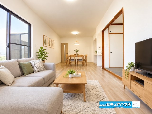 【中古マンション】パークシティ松下の居間・リビング|【リビングイメージ】
※家具はイメージです。
ゆとりあるリビングは、家族が自然と集まりやすい心地よい空間。ソファやテレビを配置しても圧迫感が少なく、家族団らんや来客時にもゆったりと過ごせます。　　　　