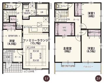 ワイウッドコート前橋市箱田町第8期　3号棟の間取り|収納充実♪南向きの4LDKで陽当たり良好な間取りです！
土地面積165.67㎡、建物面積107.65㎡で十分な広さです！