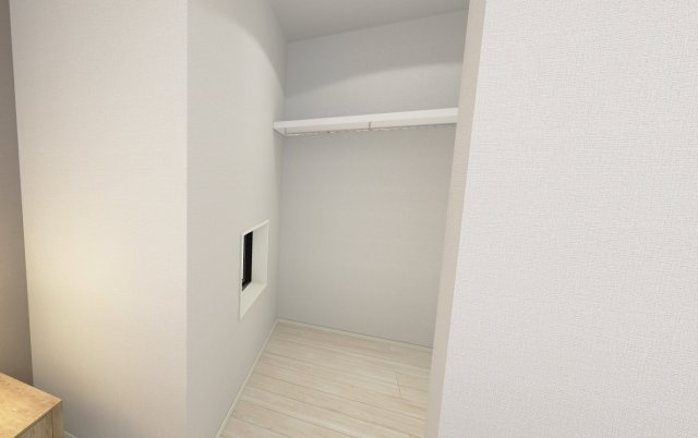 リーブルガーデン高松市国分寺町国分第一◇2026年度補助金対象の長期優良住宅です！の収納|ウォークインクローゼット完成予想図
「掛ける収納」と「置く収納」を使い分けられるため、衣類の量や持ち物の形状に合わせた配置にしやすい便利なウォークインクローゼットです。