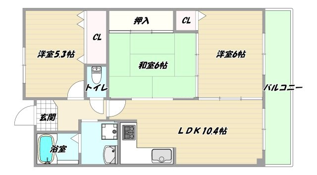 大阪市淀川区東三国６丁目の賃貸マンションの間取り