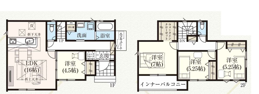 【新築戸建】　いわき市平中神谷4期の間取り|1号棟の間取り図です。ご参照ください。
