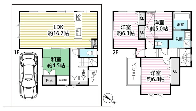 ◆リフォーム済み◆天井高デザイン◆ロフト付き４ＬＤＫ◆床暖房◆宇治市槇島町南落合の間取り