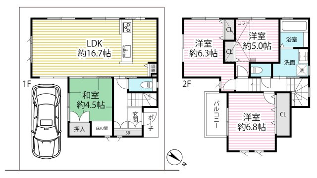 ◆リフォーム済み◆天井高デザイン◆ロフト付き４ＬＤＫ◆床暖房◆宇治市槇島町南落合の間取り