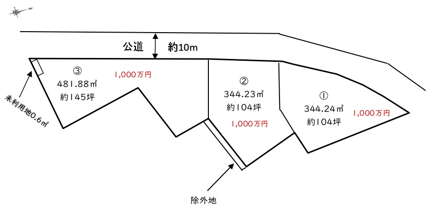 敷地面積104～145坪　売地　春日部市東中野②
