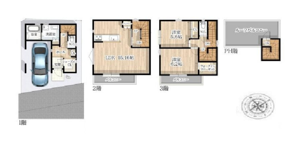 西宮市東鳴尾町　新築一戸建ての間取り
