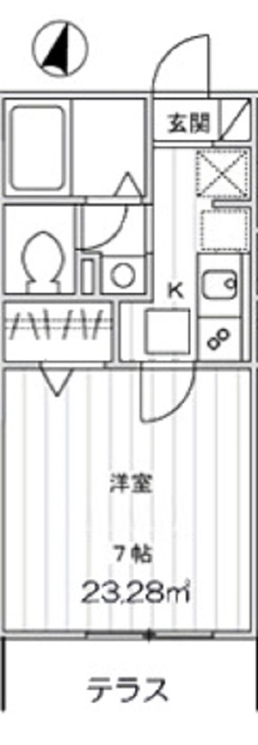 ココナッツ・コートの間取り|間取り　南向きの1K洋室7帖バストイレ別独立洗面台付！クローゼット大きめです。
