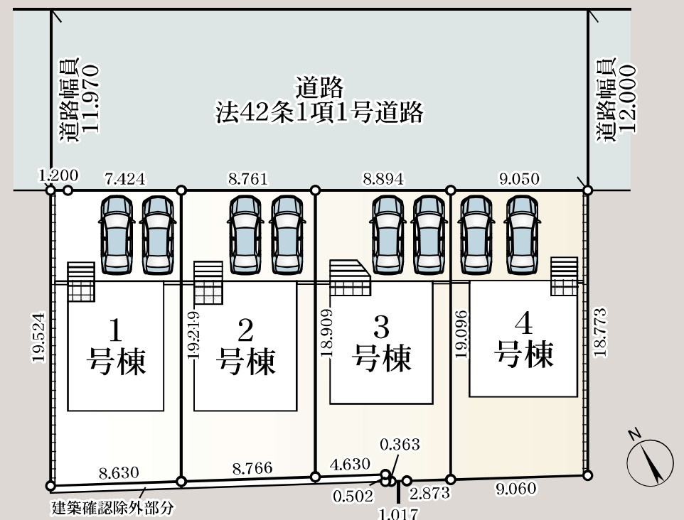 Cradle garden　本庄市下野堂第8の区画図|図面と現況が異なる場合、現況を優先とします。【3号棟】