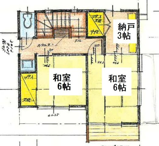 大きな家庭菜園・庭付き　黒磯戸建の間取り|1階部分　りビンクキッチンと和室2部屋と納戸