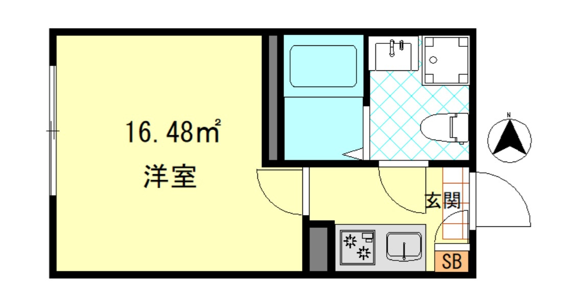 ムーンテラス多摩川の間取り|西向き洋室5.5帖の1Kバストイレ別独立洗洗面台！