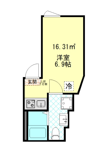 ムーンテラス多摩川の間取り|洋室6.9帖の1Rバストイレ別独立洗洗面台！