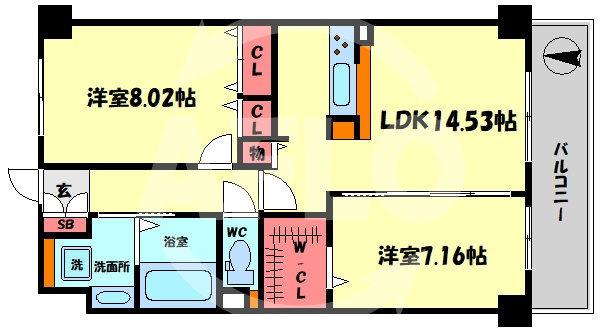 エスヴェール北梅田　豊崎小学校区の間取り|エスヴェール北梅田　開放感のある間取り
