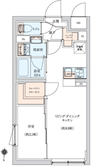 ラヴィエール羽田スカイゲートの間取り|カウンターキッチン、ウォークインクローゼットの1LDK