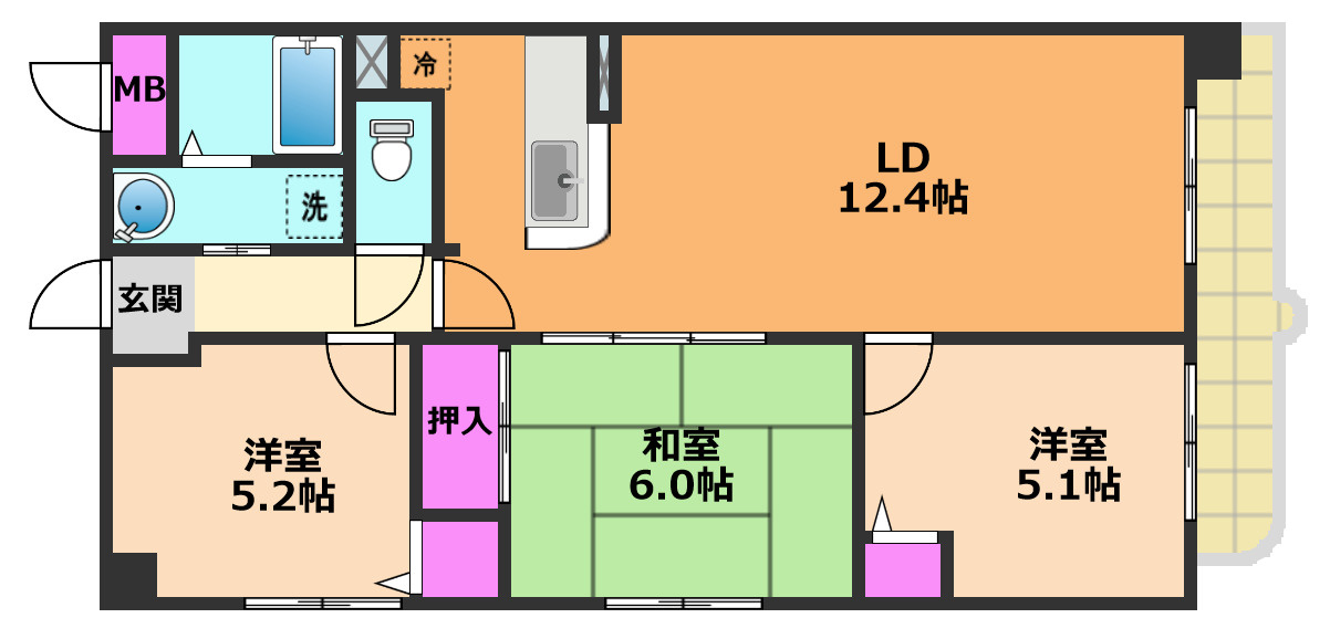 高槻市川西町１丁目の賃貸マンションの間取り