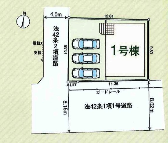 入間市仏子・全1棟　新築一戸建　～南西角地～の区画図|南西角地・土地面積129.93平米（約39.3坪）カースペース並列3台