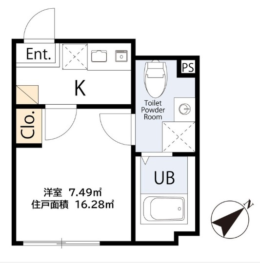 Tinoの間取り|南東向きの洋室4.5帖の1Kバストイレ別独立洗面台！