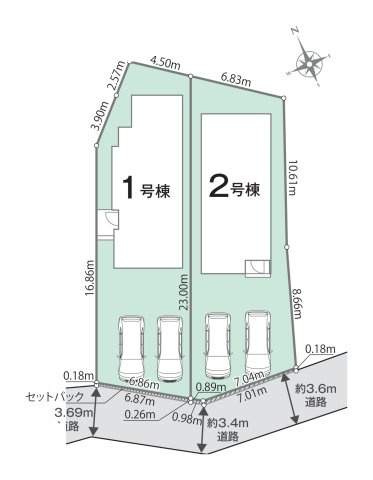糟屋郡須恵町新原第1-2棟（1号棟）の区画図|配置図（1号棟）