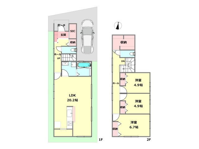 第一種低層住居専用地域に指定されており、落ち着いた街並みが広がっています。