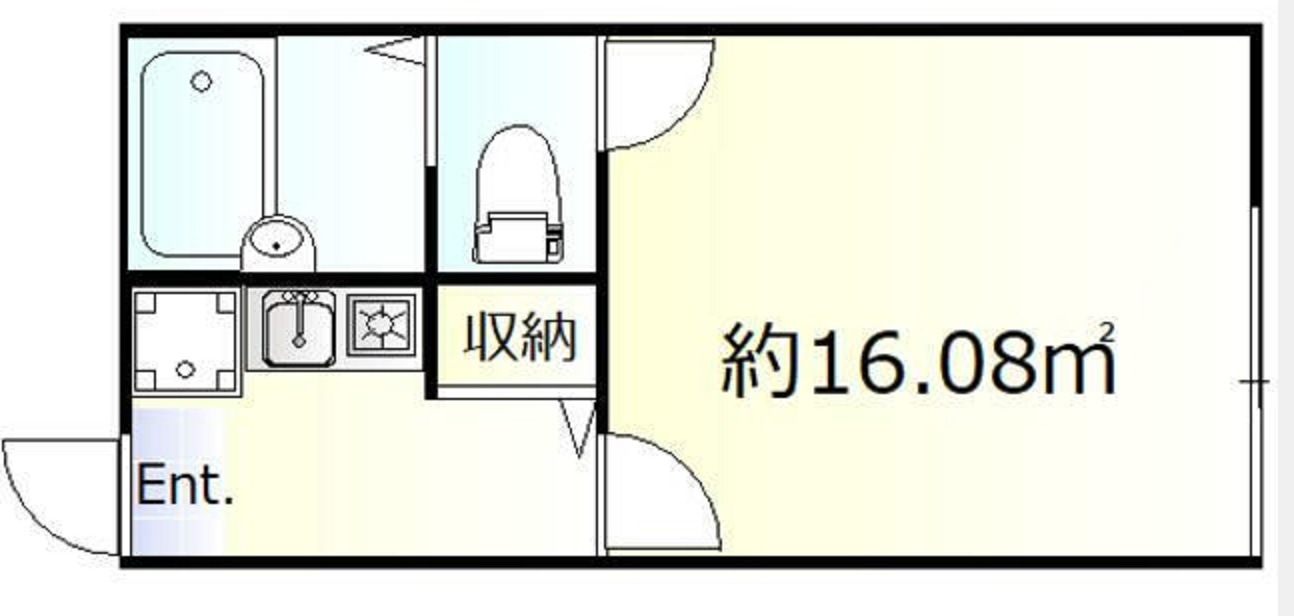グランメゾン羽田の間取り|間取り　1Kバストイレ別　収納が廊下にあるのでお部屋が広く使えます！