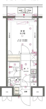 東京蒲田スクエアタワーの間取り|洋室6.2帖の1Kバストイレ別
