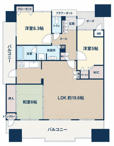 サンパーク・クレストサージュ戸畑Bコートの間取り|使い勝手の良い3LDK♪ご家族それぞれのプライベート空間を確保しながら、快適に暮らせる間取りです！