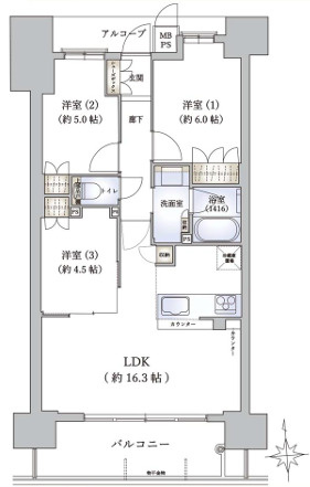 神戸市中央区中山手通３丁目の賃貸マンションの間取り