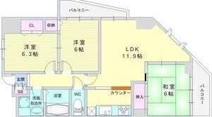 神戸市東灘区森北町１丁目の賃貸マンションの間取り