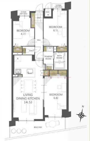 『八王子市マンション』ファミール八王子並木町【仲介手数料無料】　八王子市並木町2-8の間取り|～仲介手数料無料☆八王子ひなた不動産～ファミール八王子並木町