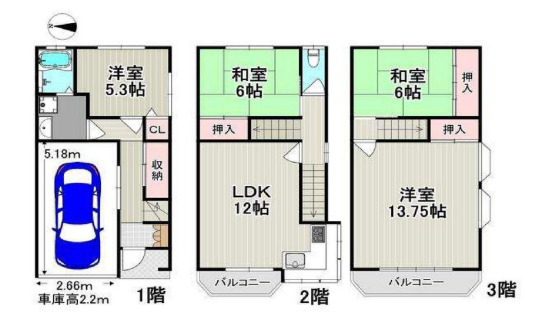 八尾市久宝寺6丁目中古一戸建の間取り