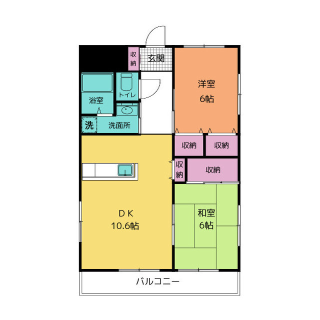ソルシェ坂口の間取り|☆日当たり良好な2ＤＫ☆