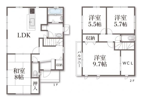 生駒市有里町　一戸建の間取り