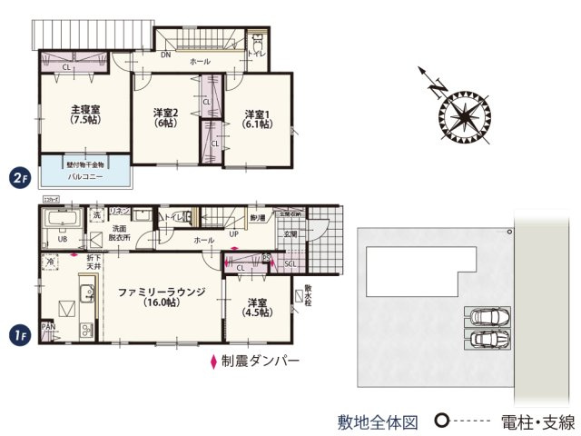 ワイウッドコート鴻巣市境第1期の間取り|1階はLDK→洗面所→ホールと行き止まりがなく、忙しい朝の時間帯でも移動がスムーズで嬉しい回遊動線！