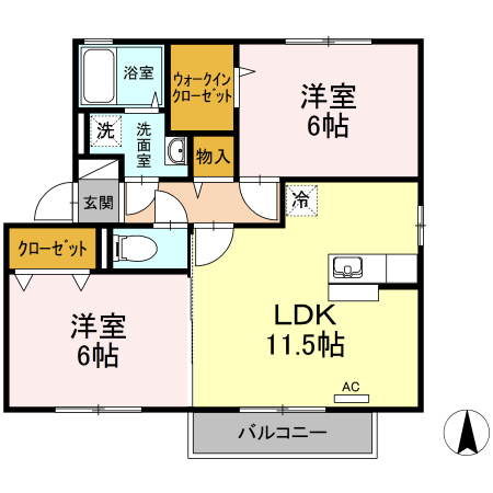 セジュール杉山 B棟の間取り