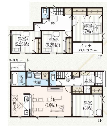 【新築戸建】【オール電化】　いわき市東田町3期　全4棟の間取り|2号棟の間取り図です。ご参照ください。