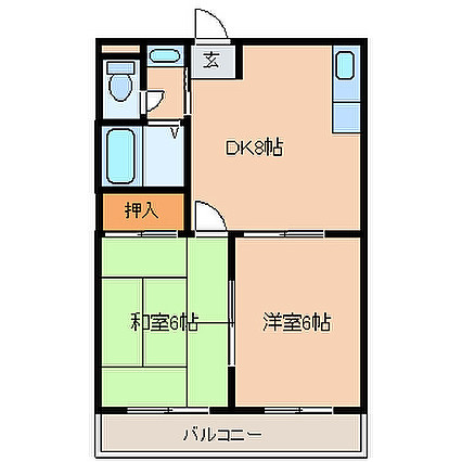 フェニックス久留米の間取り|２DKの間取りです